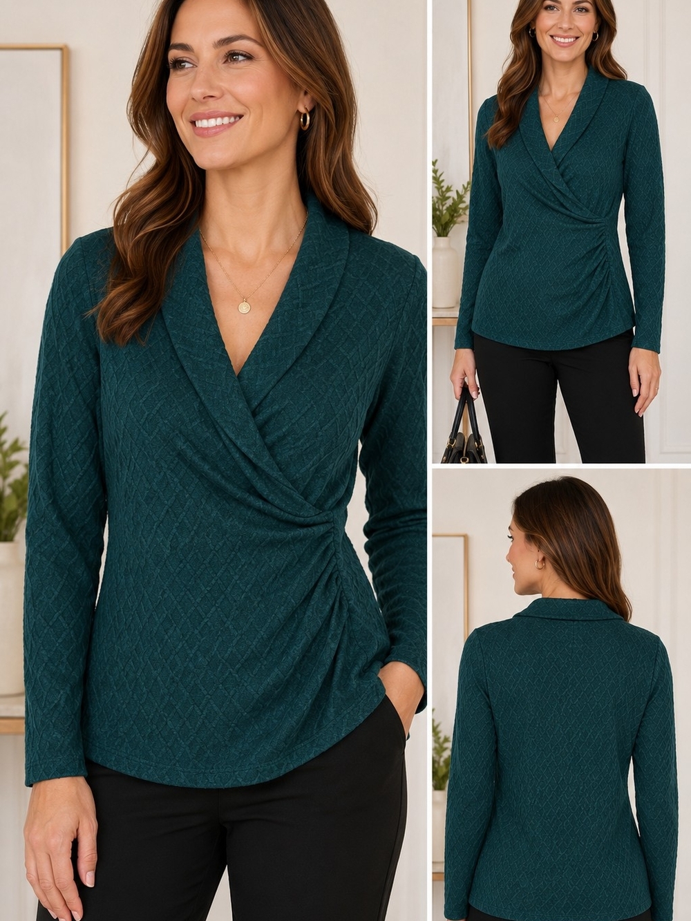 NWT Liz Claiborne Medieval Green Textured Surplice Sweater M